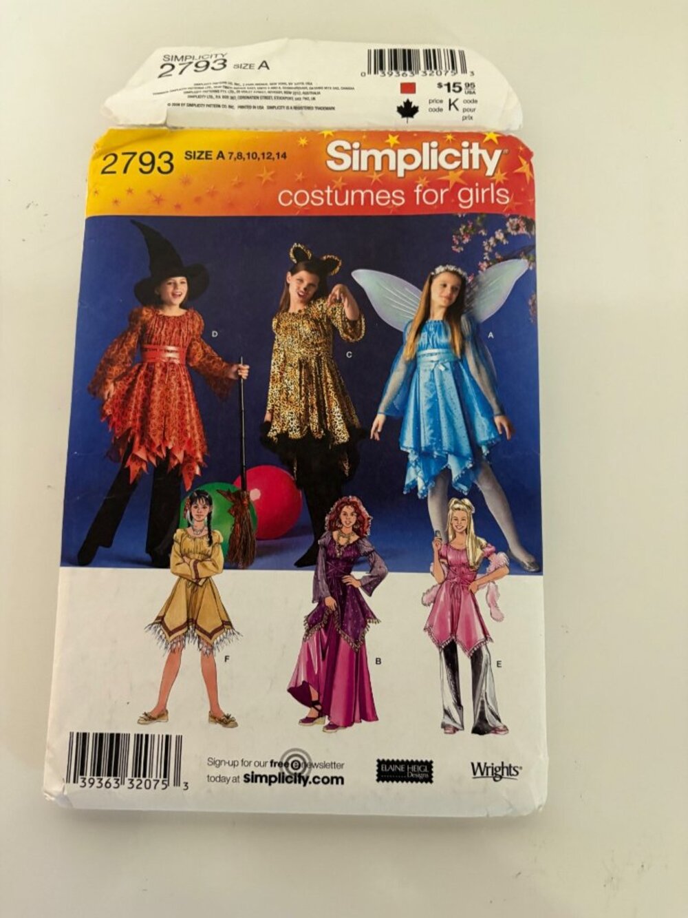 Simplicity 2793 Girls Costume Sewing Pattern Size A 7-14 Fantasy Witch Fairy Leo